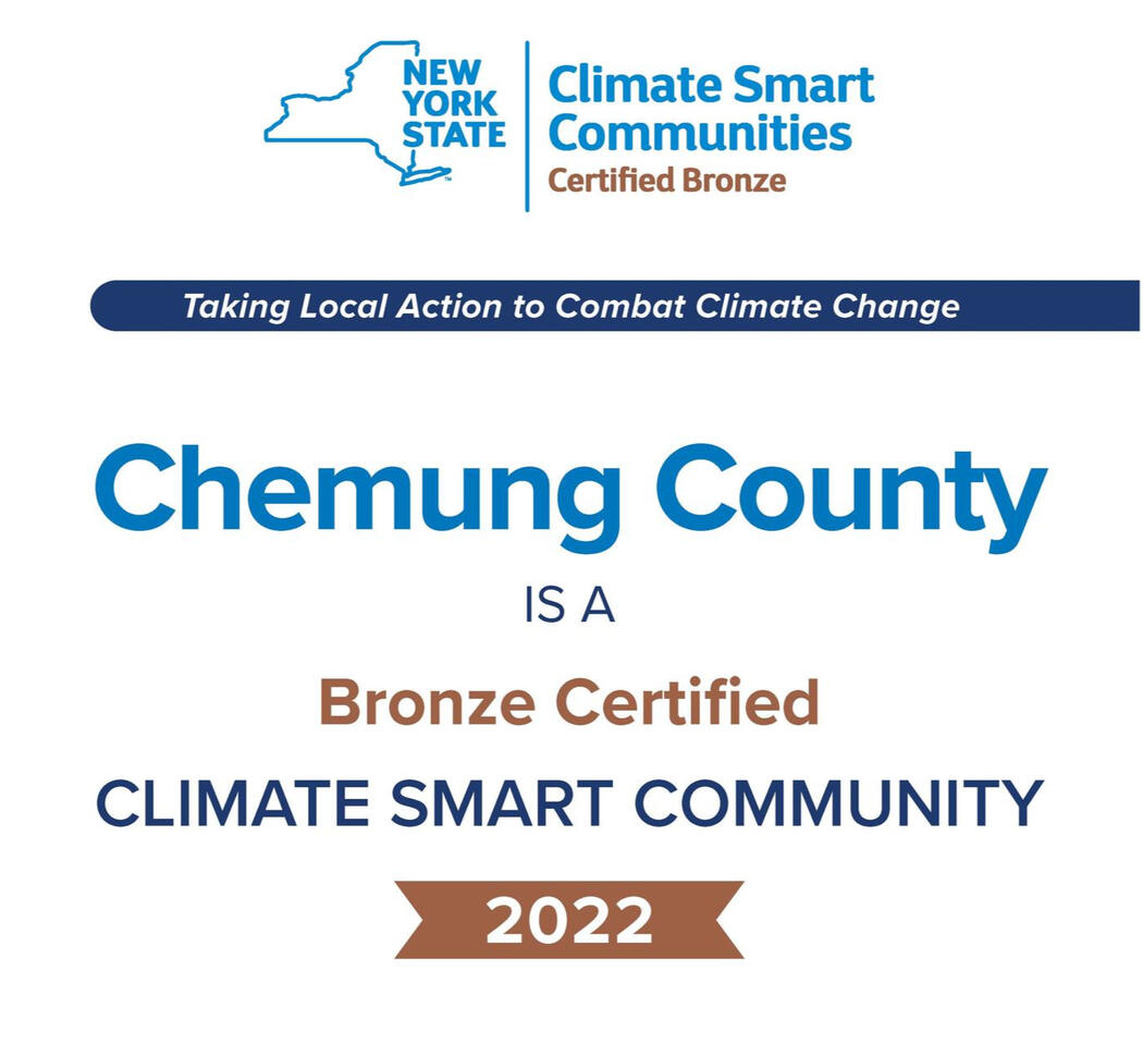 Certification from New York State recognizing Chemung County as a Certified Bronze Climate Smart Community in 2022